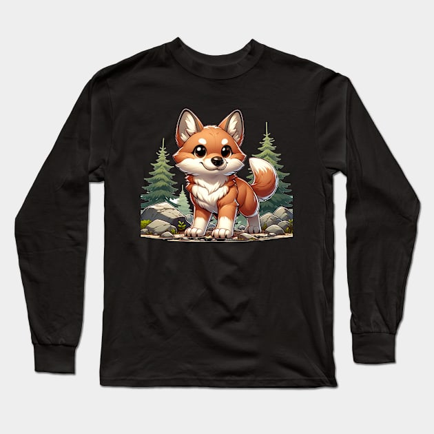 Kawaii Red Wolf Long Sleeve T-Shirt by Maries Papier Bleu